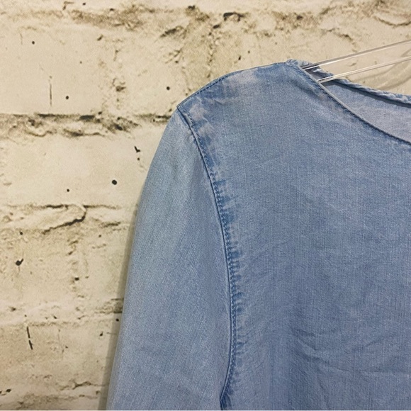 J Jill Denim Blue Chambray 3/4 Ruffle Sleeve Tencel Top - Picture 2 of 7